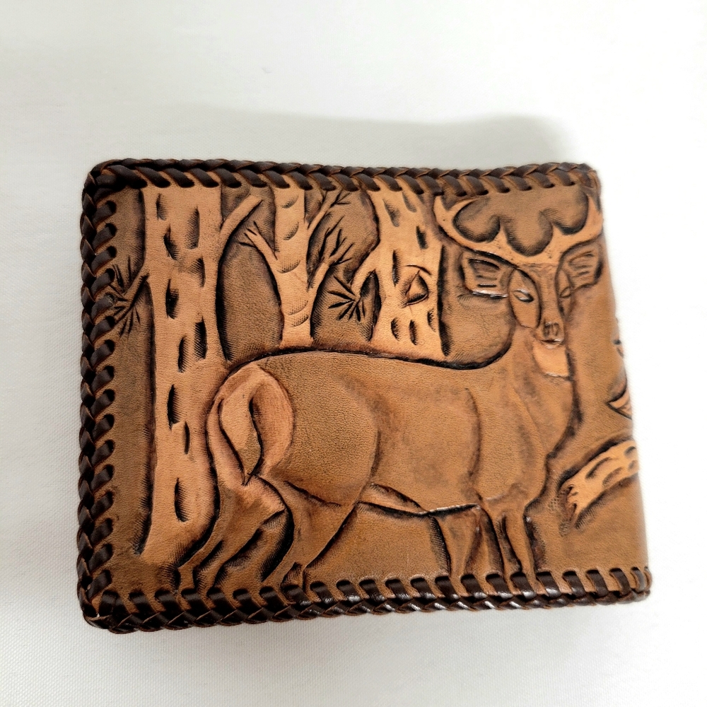 RLL Handcrafted Brown Leather Wallet with RLL and Deer Design